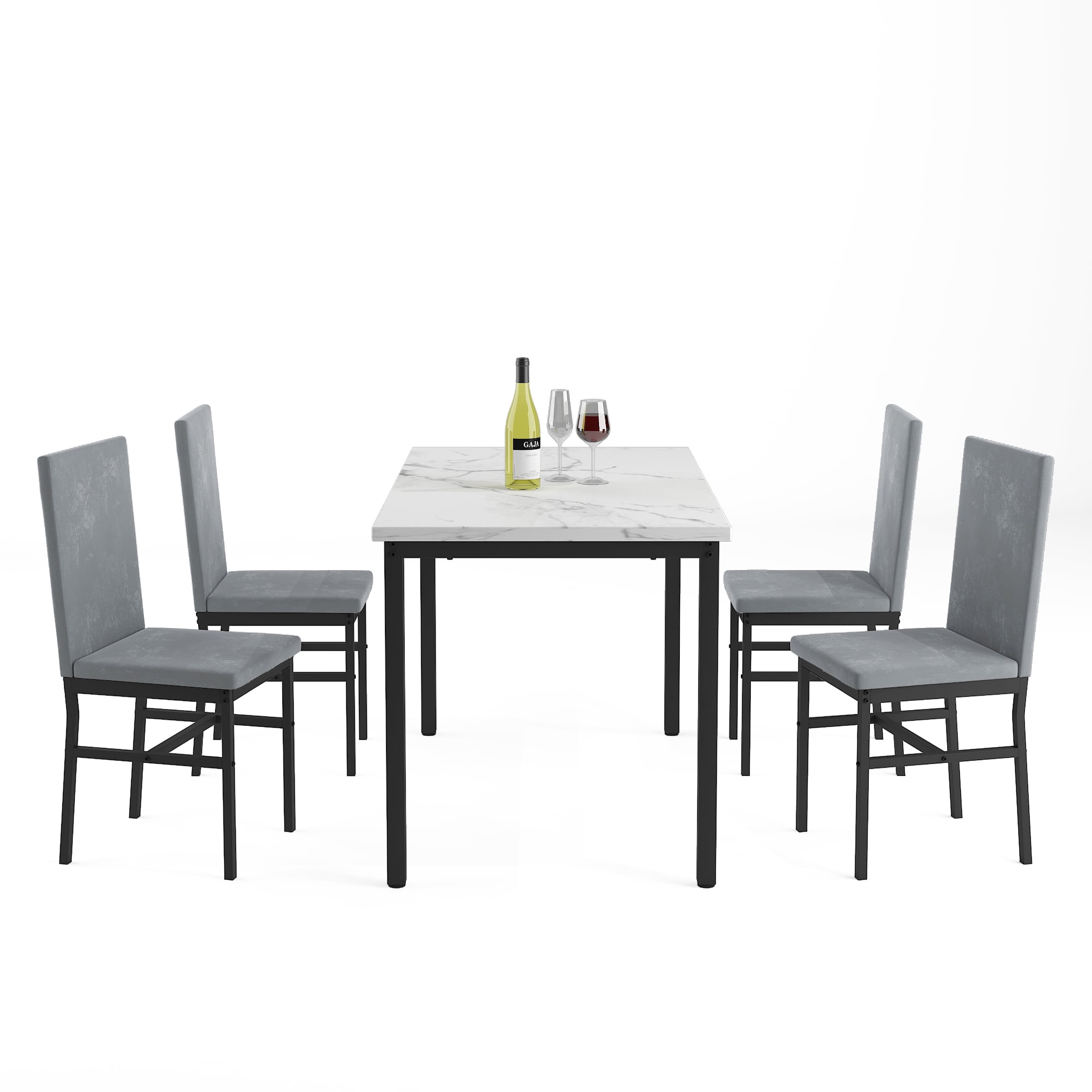 Modern 5-Piece Kitchen Dining Table Set with Leather Cushioned Chairs ...