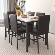 Kitchen Dining Table Set, 7 Piece Wood Dine Set, 30" Height Dining Table and 6 Chairs, Modern Kitchen Table and Chairs Set, White Kitchen Sets for Home Restaura