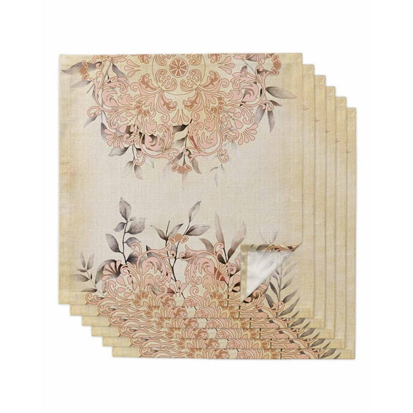 Kitchen Dinner Napkins Set of 6, Brown Boho Leaves Cloth Napkins Reusable Washable Table Napkins for Weddings Cocktail Parties Holiday Table Decor 20x20 Inch Abstract Turkish Floral Rustic