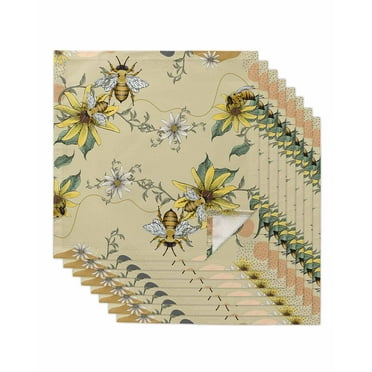 Kitchen Dinner Napkins Set of 8, Bee Flower Cloth Napkins Reusable Washable Table Napkins for Weddings Cocktail Parties Holiday Table Decor 20x20 Inch Bohemian Daisy Botanical