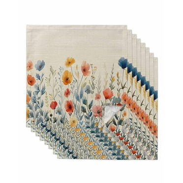 Kitchen Dinner Napkins Set of 8, Wildflower Floral Cloth Napkins Reusable Washable Table Napkins for Weddings Cocktail Parties Holiday Table Decor 20x20 Inch Watercolor Botanical Seasonal VIntage