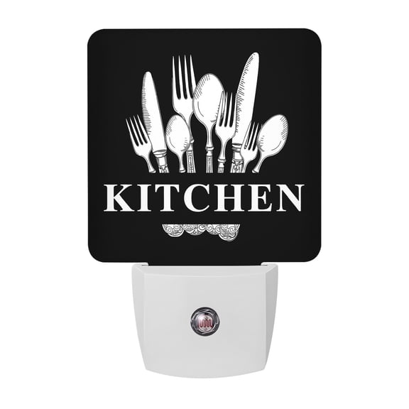 Kitchen Dinnerware Night Light, Knife And Fork Tableware Black Plug in Night Lights with Dusk to Dawn Sensor, Energy Saving Black LED Nightlight for Bedroom Bathroom, Auto On/Off