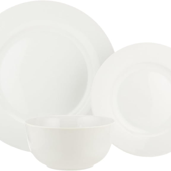 Kitchen Dinnerware Set, Microwave and Dishwasher Safe, Plates, Bowls, Service for 6, 18-Piece, White