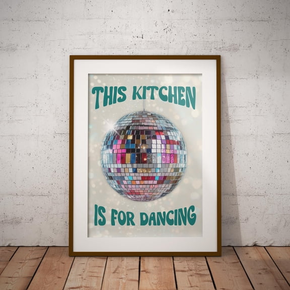 Kitchen Disco Ball Poster Dopamine Decor Funky Retro Wall Art Kitchen Dancing Quirky Home Art 70S Style Gift , Poster Print Only