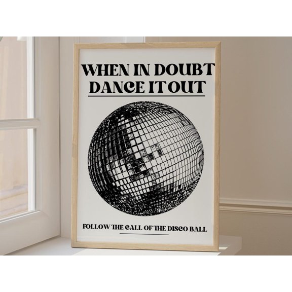 Kitchen Disco Ball Print Black and White Decor, Unframed Paper Poster 8x10in