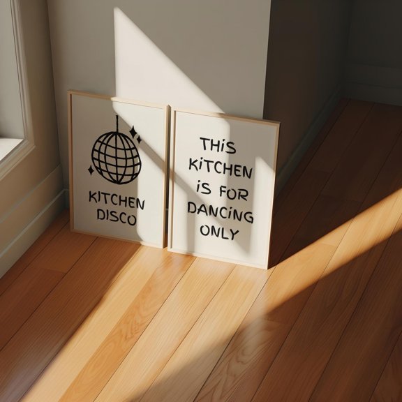 Kitchen Disco Ball Wall Art Retro Funky Kitchen Decor This Kitchen Is For Dancing Print Set 2 Unframed Paper Print 8x12