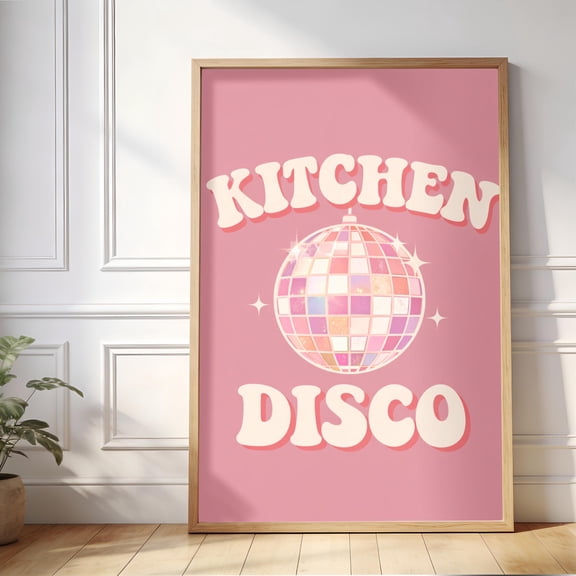 Kitchen Disco Poster Retro Kitchen Wall Art Disco Ball Poster Funky Kitchen Decor Pink Retro Poster Housewarming Gift , Poster Print Only