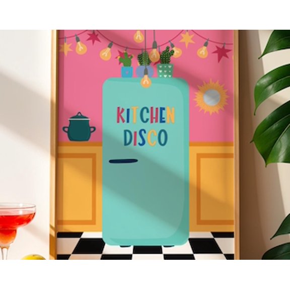 Kitchen Disco Poster Retro Vibrant Kitchen Wall Art, Poster Only