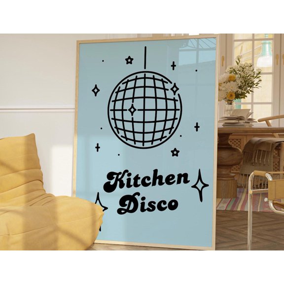 Kitchen Disco Print Foodie Blue Wall Art, Unframed Paper Poster 8x10in