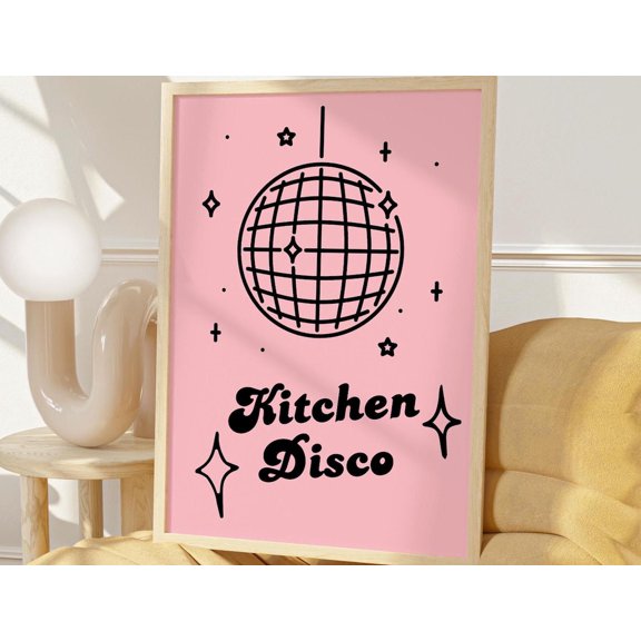 Kitchen Disco Print Pink Girly Art, Unframed Paper Poster 8x10in