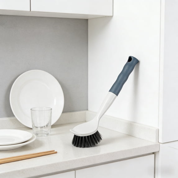 Kitchen Dish Brush with Angled Bristles & Non-Slip Handle - Scrub Brush for Pans, Sinks & Dishes, Non-Stick Coating Safe
