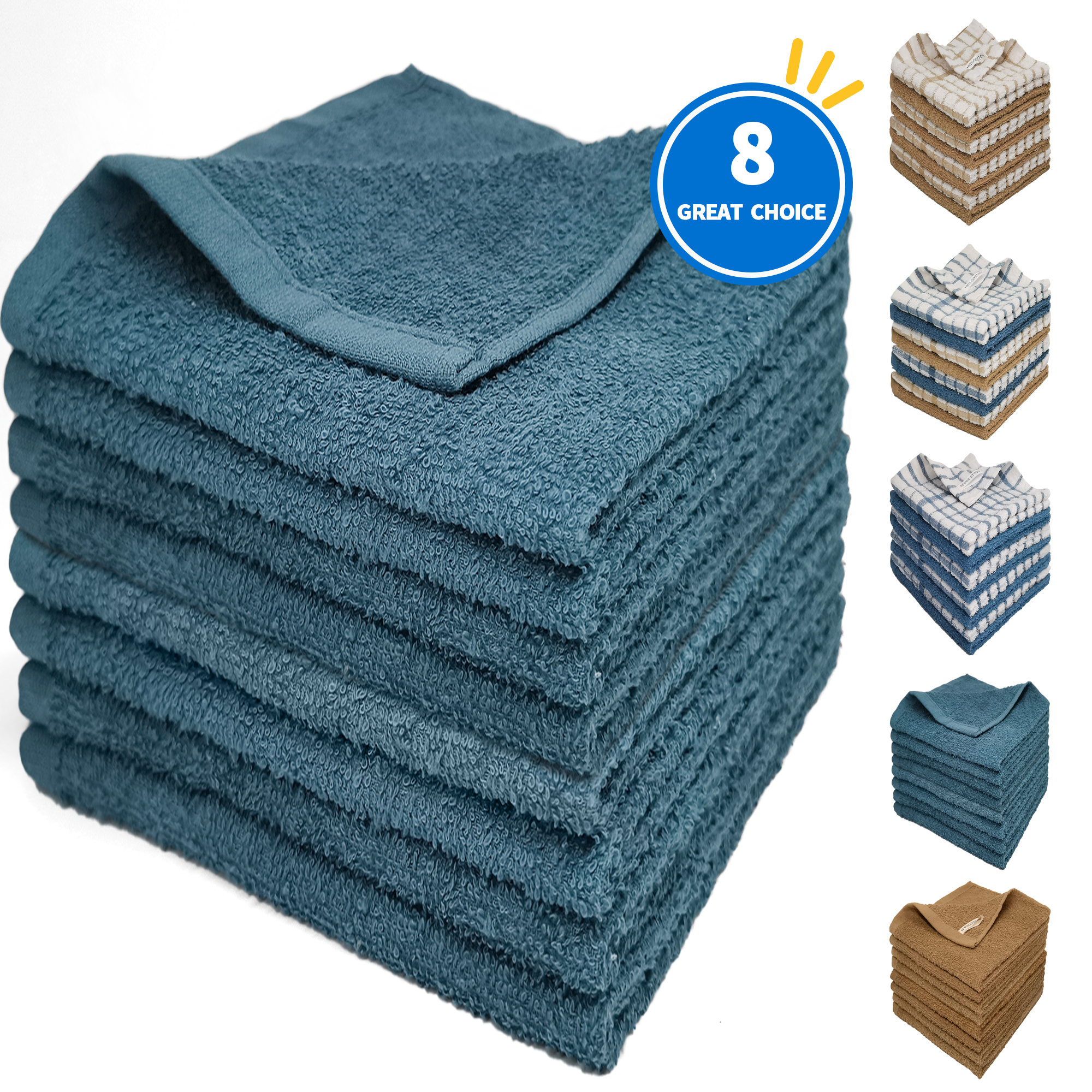 Kitchen Dish Cloths Set of 8 ， Super Soft and Absorbent，100 Cotton