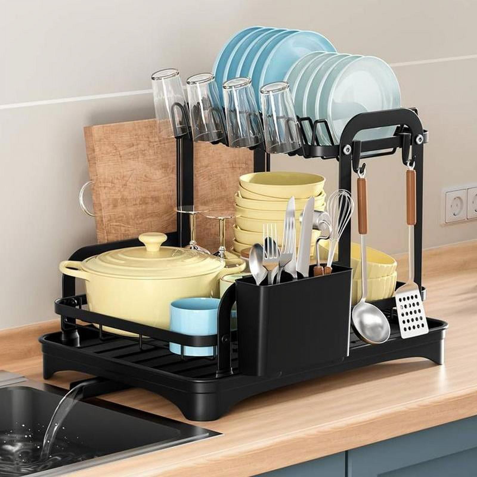 Kitchen Dish Drainer Rack Piece Double Layer Dish Drying Rack Kitchen Utensil Storage Rack