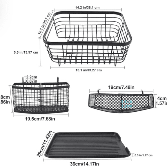 Kitchen Dish Drainer Rack with Drying Board and Full-Mesh Silverware Utensils Holder, Black