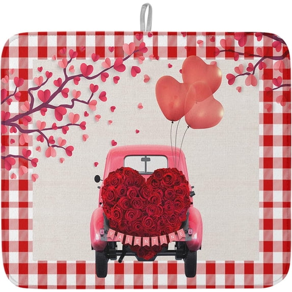 Kitchen Dish Drying Mat 18x24inch, Summer Lemon Leaves Black and White Buffalo Plaid Dish Mat Absorbent Microfiber Dish Drainer Mat Washable Drying Pad for Kitchen Countertop Sink