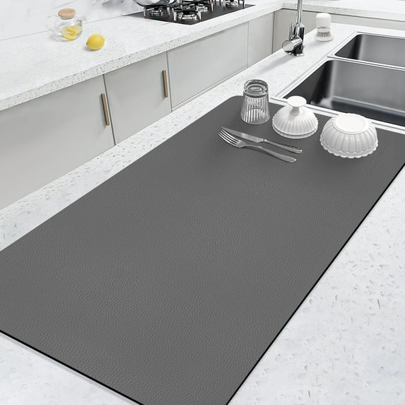 Kitchen Dish Drying Mat, 31.5"x17" Extra Large Dish Drying Mats for Kitchen Counter, Super Absorbent Dish Mat, Diatomite Coffee Mat Heat Resistant Mat with Anti-slip Rubber Backed (Grey,1 Pack)