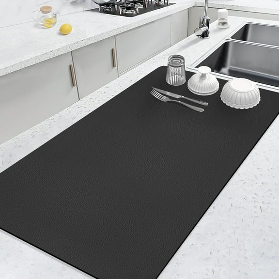 Kitchen Dish Drying Mat, 31.5"x17" Extra Large Dish Drying Mats for Kitchen Counter, Super Absorbent Dish Mat, Diatomite Coffee Mat Heat Resistant Mat with Anti-slip Rubber Backed(Black,1 Pack)