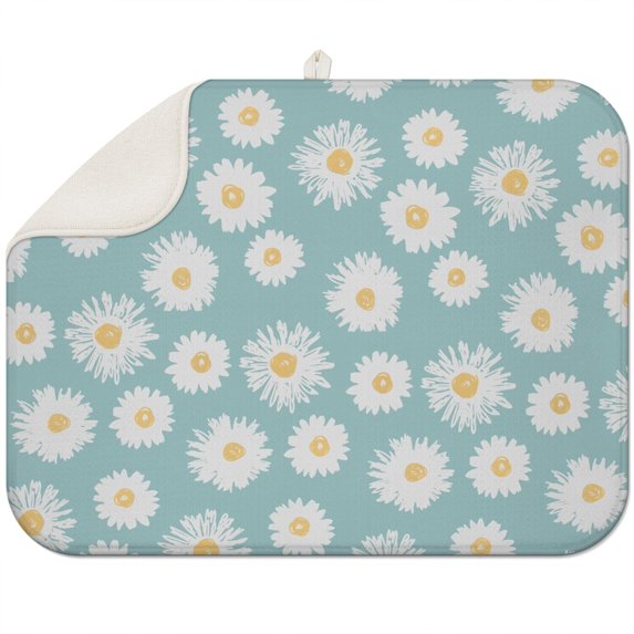 Kitchen Dish Drying Mat Daisy Flowers Microfiber Foldable Absorbent Rack Pad Floral Drainer Spring Summer 18x24 Inch