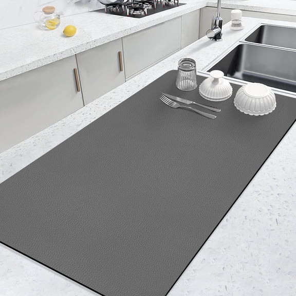Kitchen Dish Drying Mat for Kitchen Counter 31.5"x17", Diatomite Coffee Mat Anti-slip Rubber Backed, Grey