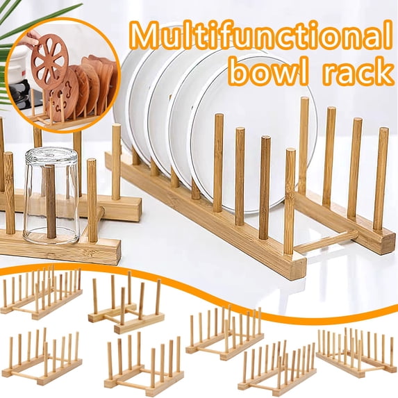 Kitchen Dish Drying Rack, Multipurpose Tableware Storage Organizer, Versatile Sturdy Wood Countertop Drip Tray for Cups Plates