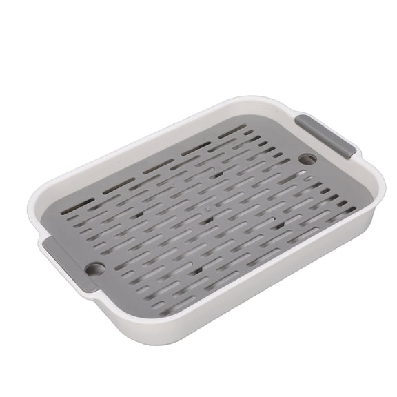 Kitchen Dish Drying Tray - Rectangular Plastic Double Layer Draining Board for Cups, Fruit, and Snacks, S Size, White (10.63 x 7.40 x 1.57 inches)