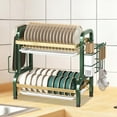 thumbnail image 1 of Kitchen Dish Rack Green Double Layer Kitchen Storage Rack, Dish Drainer for Plates Bowls Chopsticks Knives, Countertop Organizer with Pull-Out Tray, Heavy Duty Design Drainer, 1 of 6