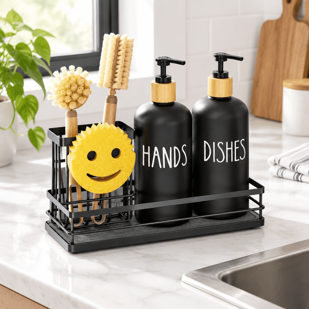 Kitchen Dish Soap Dispenser Set 16oz Glbottle Hand Andtant Dry Tray ...
