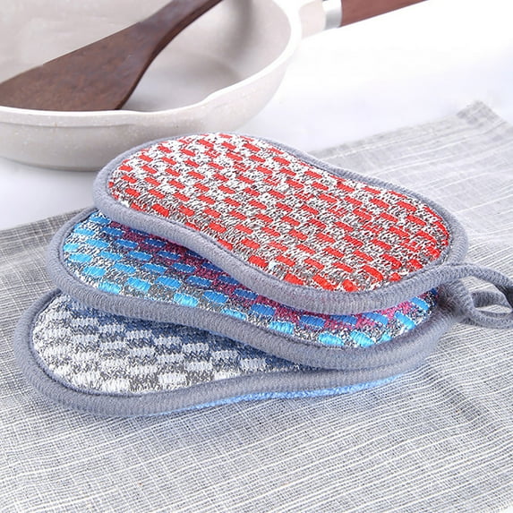 Kitchen Dish Sponge Scrubber Non Scratch, Dishcloth No Odor Reusable Washable Multipurpose Scrub Pads Sponges Heavy Duty for Non-Stick Cookware Pots Pans Bathroom Household Blue 6Pcs