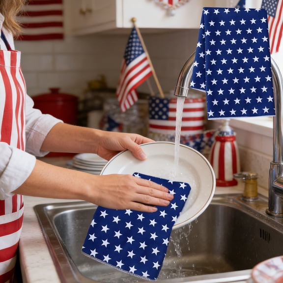 Kitchen Dish Towel Absorbent Hand Tea Towel for Cooking and Baking, Holiday Themed Decorative Towel for Independence Day, Soft Polyester Easy to Clean(A)