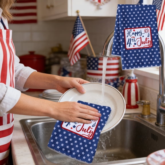 Kitchen Dish Towel Absorbent Hand Tea Towel for Cooking and Baking, Holiday Themed Decorative Towel for Independence Day, Soft Polyester Easy to Clean(B)