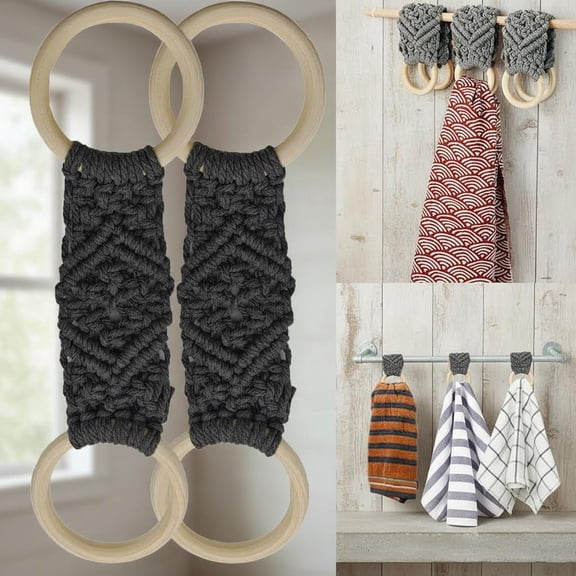 Kitchen Dish Towel Holder with Loop Crochet Hanging Towel Holder Ring (Grey)