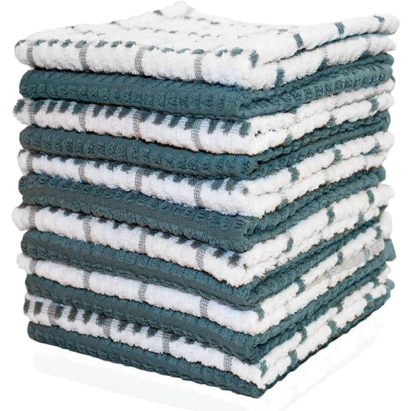 Kitchen Dish Towels, 12 Pack - 100 Percent Cotton Dobby Weave Tea Towels, 15 x 25 Inches, Absorbent and Low Lint for Drying Dishes, Hand Drying, Wiping Counters, Machine Washable