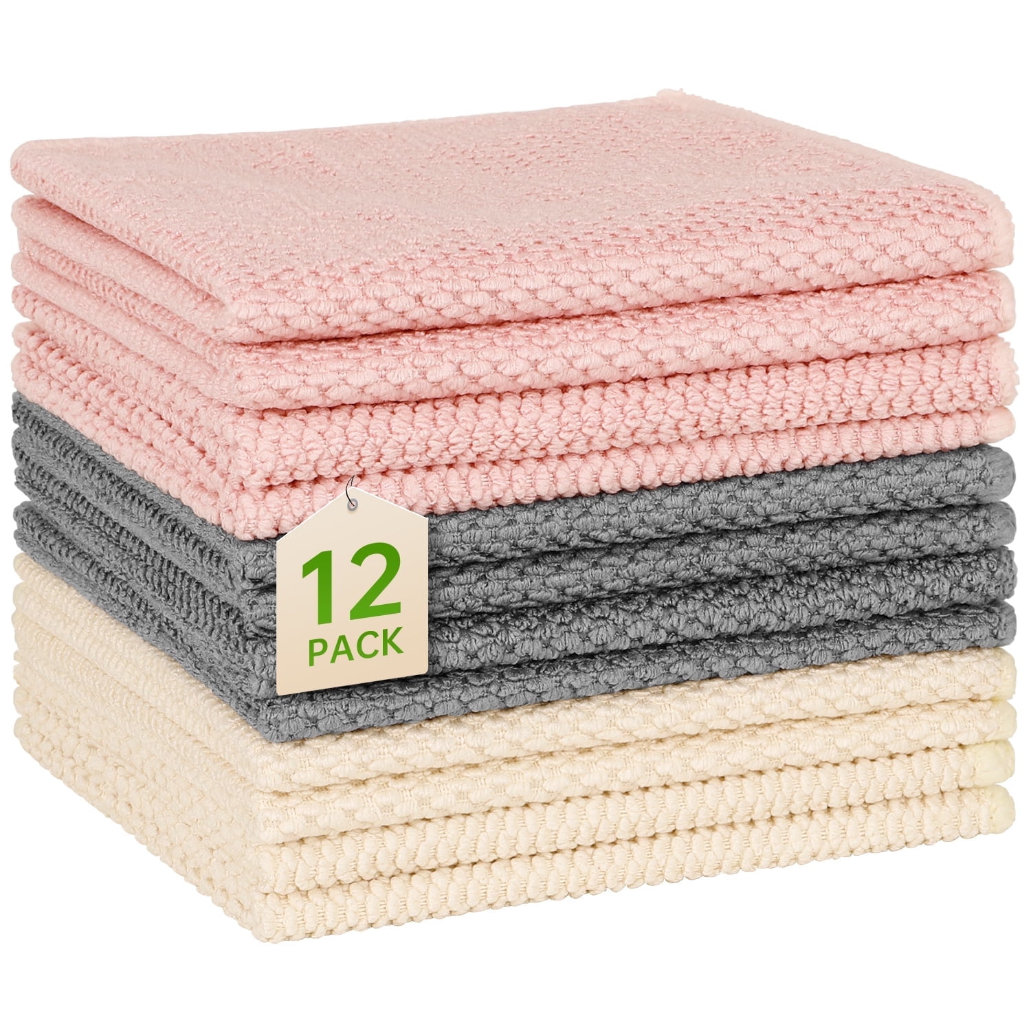 Kitchen Dish Towels, 12 x 12 Inch Bulk Cotton Kitchen Towels, 12 Pack Dish Cloths for Dish Rags for Drying Dishes Clothes and Dish Towels, Soft and Super Absorbent Dish Towels