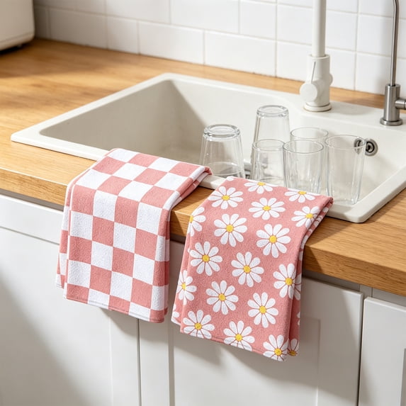 Kitchen Dish Towels 2 Pack Highly Absorbent Weave Drying Cloth for Dishes Counter Glass Cleaning Streak Free Tea Towels