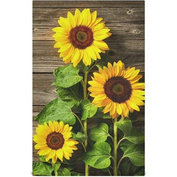 Kitchen Dish Towels, Autumn Sunflowers On Wooden Board Kitchen Towels Set of 6 Super Soft Absorbent Dish Towels Set Microfiber Polyester Kitchen Dish Cloths Tea Towels, 28x18 Inch Washcloth Gift