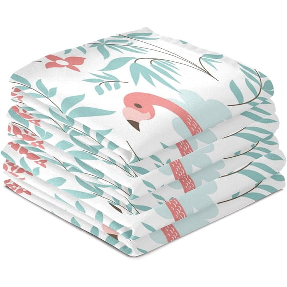 Kitchen Dish Towels, Beautiful Floral Pink Flamingos Kitchen Towels Set of 6 Super Soft Absorbent Dish Towels Set Microfiber Polyester Kitchen Dish Cloths Decorative Tea Towels, 28"x18"