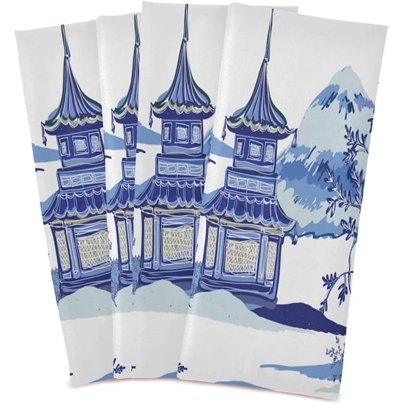 Kitchen Dish Towels, Beautiful Vintage Pagodas Mountains Kitchen Towels Set of 4 Super Soft Absorbent Dish Towels Set Kitchen Dish Cloths Tea Towels, 28x18 Inch Washcloth Gift