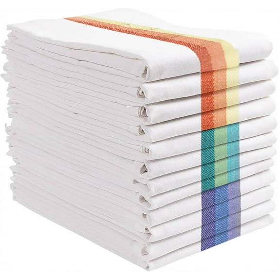 Kitchen Dish Towels Set of 12-Tea Towels 100% Cotton. Large Dish Cloths 28"x20" Soft and Absorbent Great for Home or Restaurant