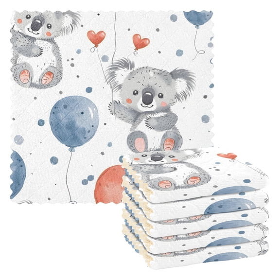 Kitchen Dish Towels Soft Absorbent Dish Cloths 11"x11" Cartoon Koala with Balloon 6 Packs