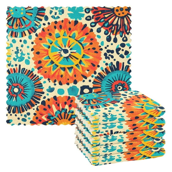 Kitchen Dish Towels Soft Absorbent Dish Cloths 11"x11" Colorful Bohemian Geometry 6 Packs