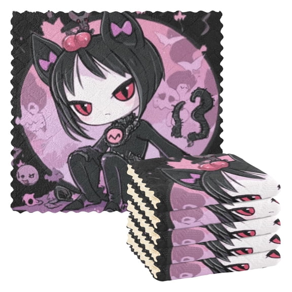 Kitchen Dish Towels Soft Absorbent Dish Cloths 11"x11" Cute Vampire with Cat Ears 6 Packs