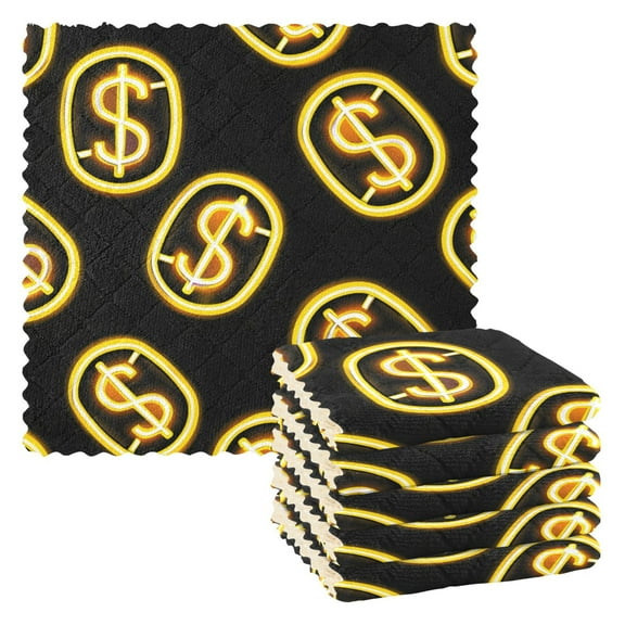 Kitchen Dish Towels Soft Absorbent Dish Cloths 11"x11" Dollar Sign 6 Packs