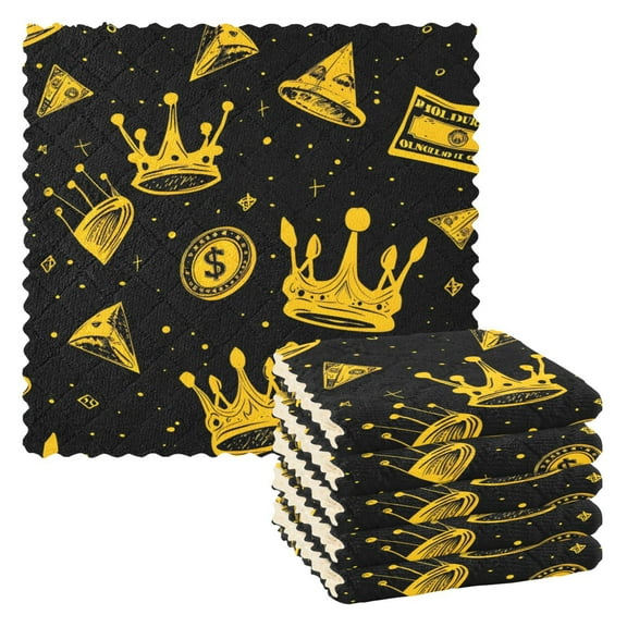 Kitchen Dish Towels Soft Absorbent Dish Cloths 11"x11" Dollars Coin Crown 6 Packs