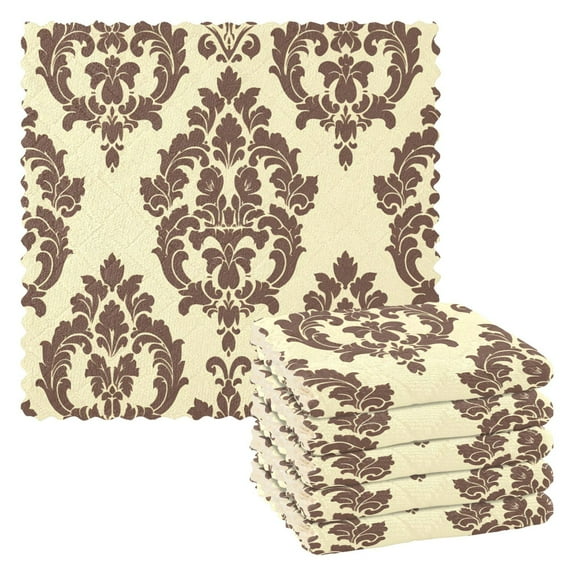 Kitchen Dish Towels Soft Absorbent Dish Cloths 11"x11" Elegant Damask Pattern 6 Packs