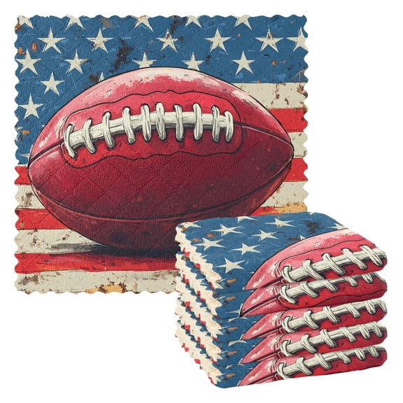 Kitchen Dish Towels Soft Absorbent Dish Cloths 11"x11" Football on American Flag 6 Packs