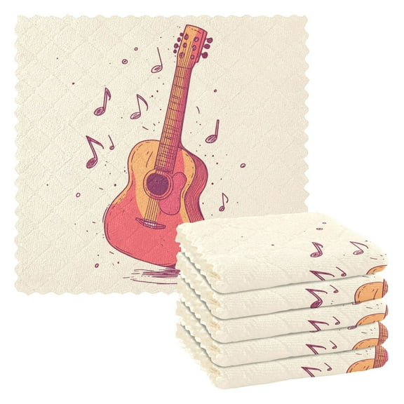 Kitchen Dish Towels Soft Absorbent Dish Cloths 11"x11" Guitar and Notes 6 Packs