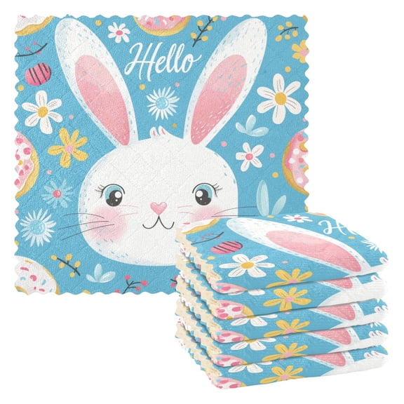 Kitchen Dish Towels Soft Absorbent Dish Cloths 11"x11" Hello Rabbit Face 6 Packs