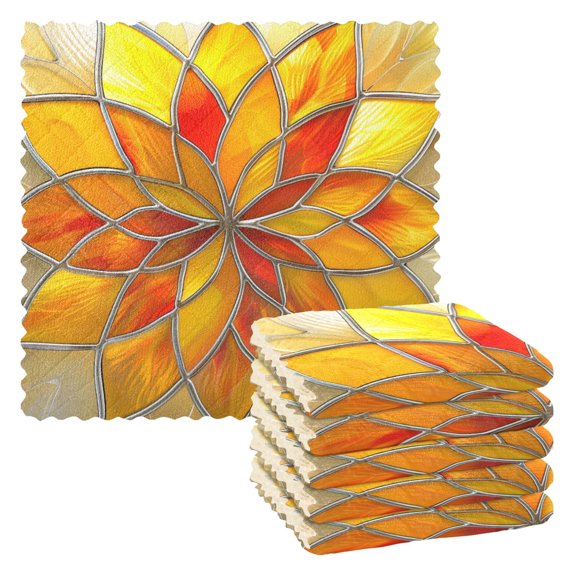 Kitchen Dish Towels Soft Absorbent Dish Cloths 11"x11" Yellow Red Floral Stained Glass 6 Packs