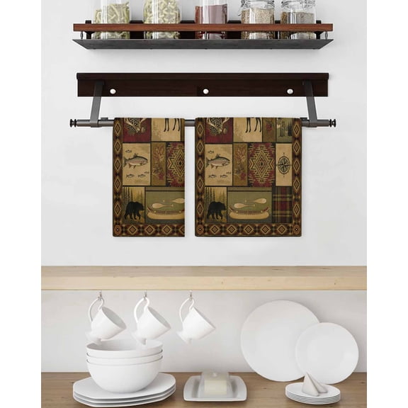 Kitchen Dish Towels Waffle Weave, Farm Moose Bear Soft Absorbent Dish Cloths Quick Drying Microfiber Hand Towels 2 Pack, Tea Towel Kitchen Towels Set