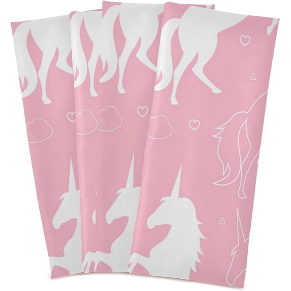 Coolnut Kitchen Dish Towels, White Unicorn Kitchen Towels Set of 4 Super Soft Absorbent Dish Towels Set Microfiber Polyester Kitchen Dish Cloths Decorative Tea Towels, 28x18 Inch